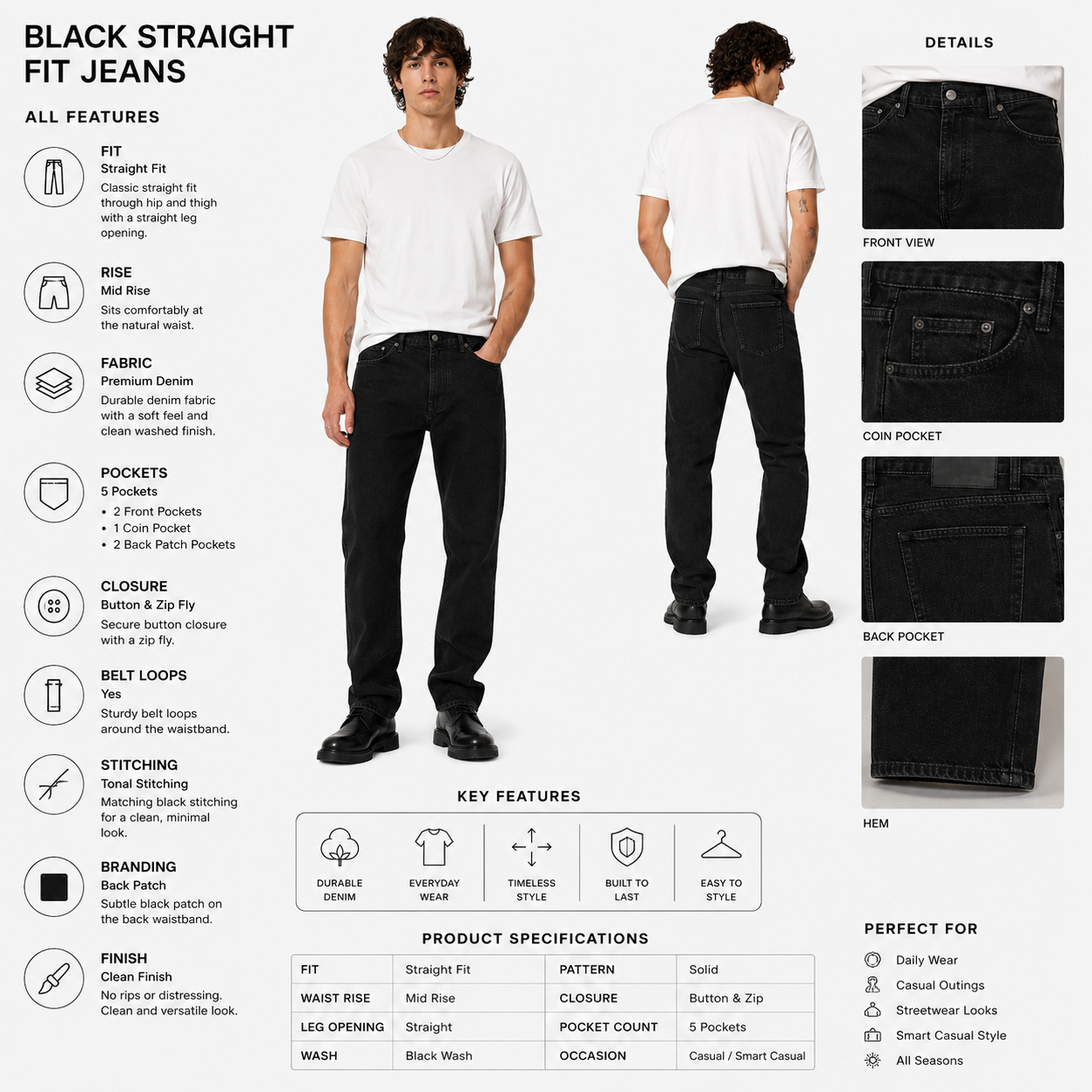 Men's Classic Black jeans - Image 3