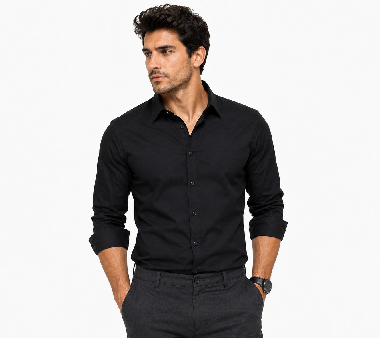 Men’s Classic Black Long-Sleeve Button-Down Dress Shirt - Image 2
